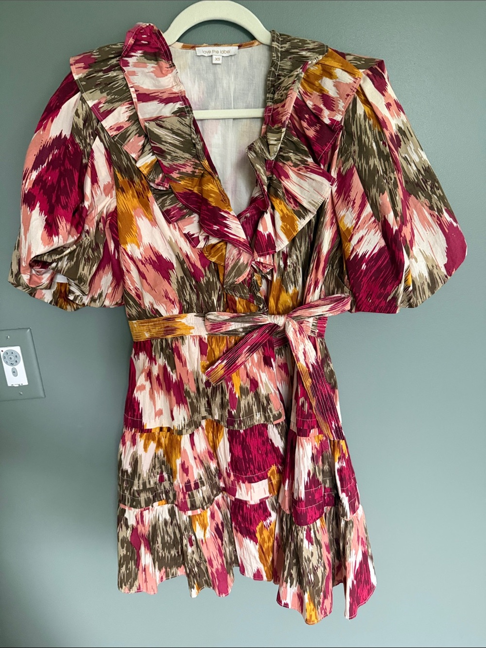 Ruffled V-Neck Mini Dress in Pink Multi